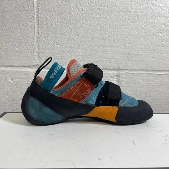 Scarpa Force V Rock Climbing Shoes Blue Black Suede Hook & Loop Women's 7 US - Picture 2 of 9